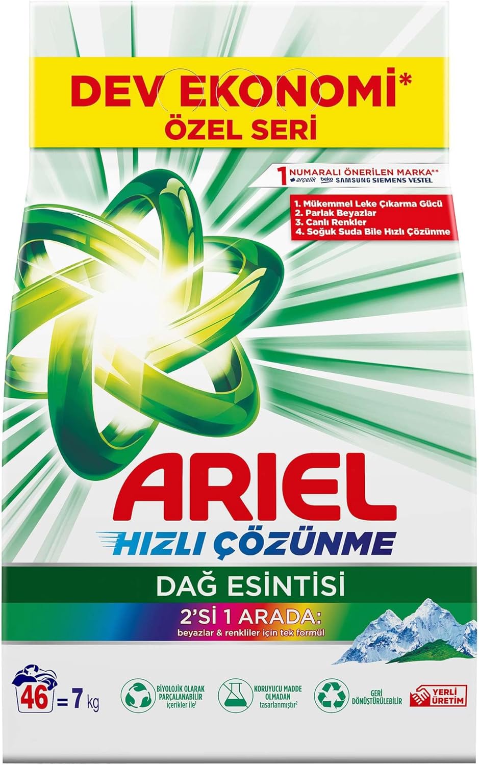 ARİEL HIZLI ÇÖZÜNME BEYAZLAR VE RENKLİLER İÇİN 7 KG