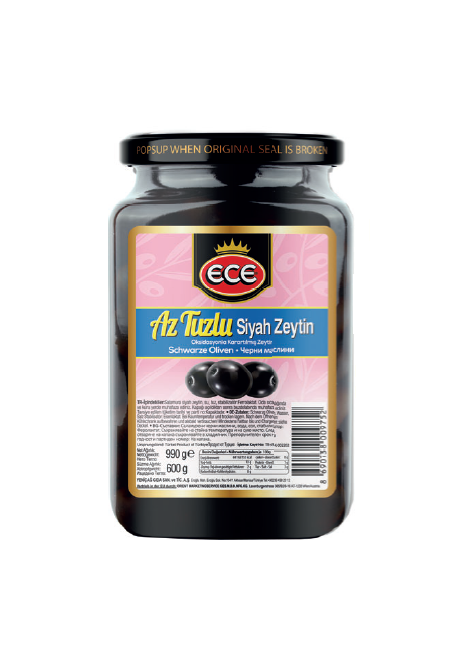 ECE SİYAH ZEYTİN AZ TUZLU 900 GR CAM (351-410) 