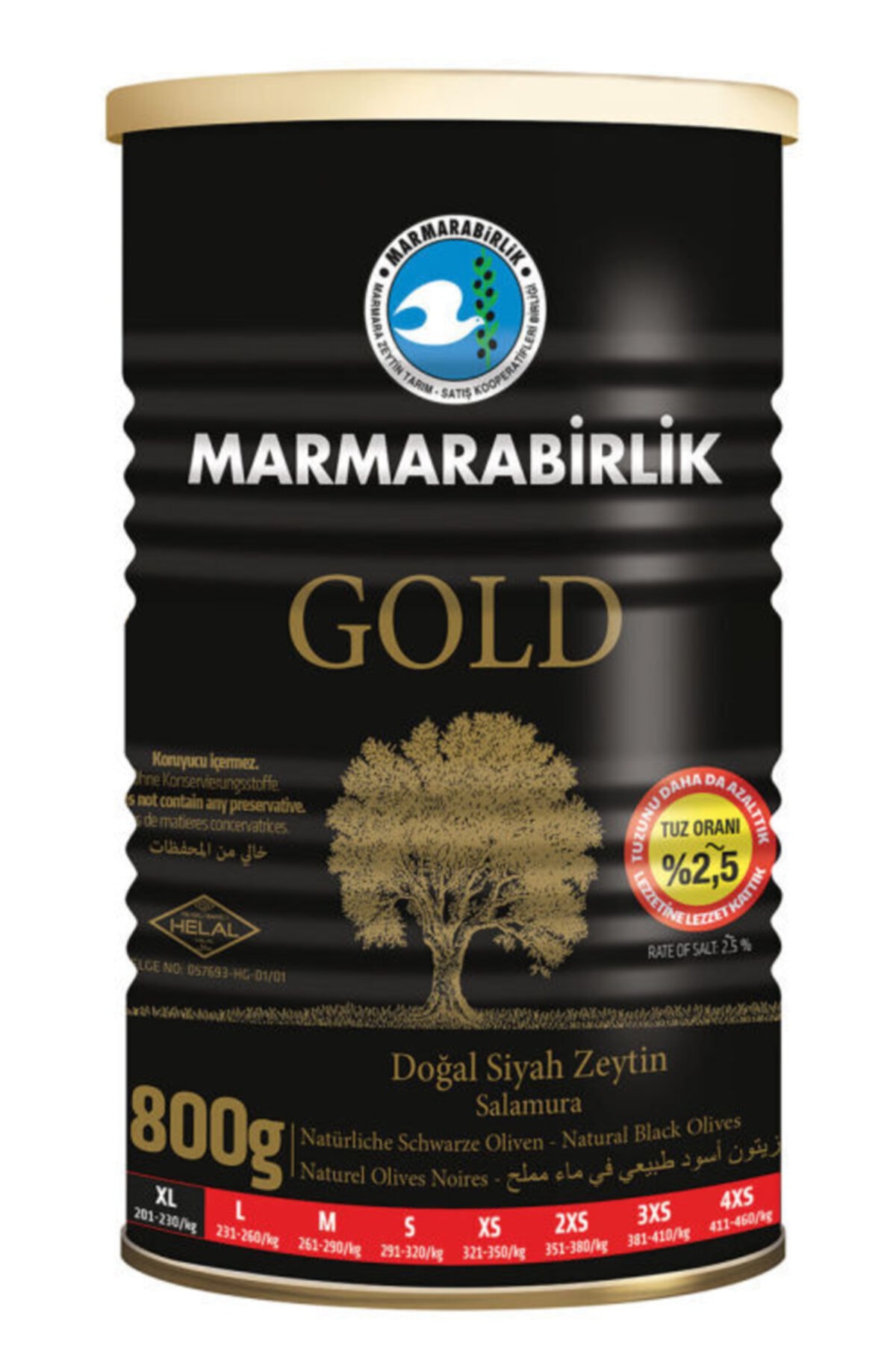 MARMARABİRLİK GOLD SALAMURA SİYAH ZEYTİN(M) 800G
