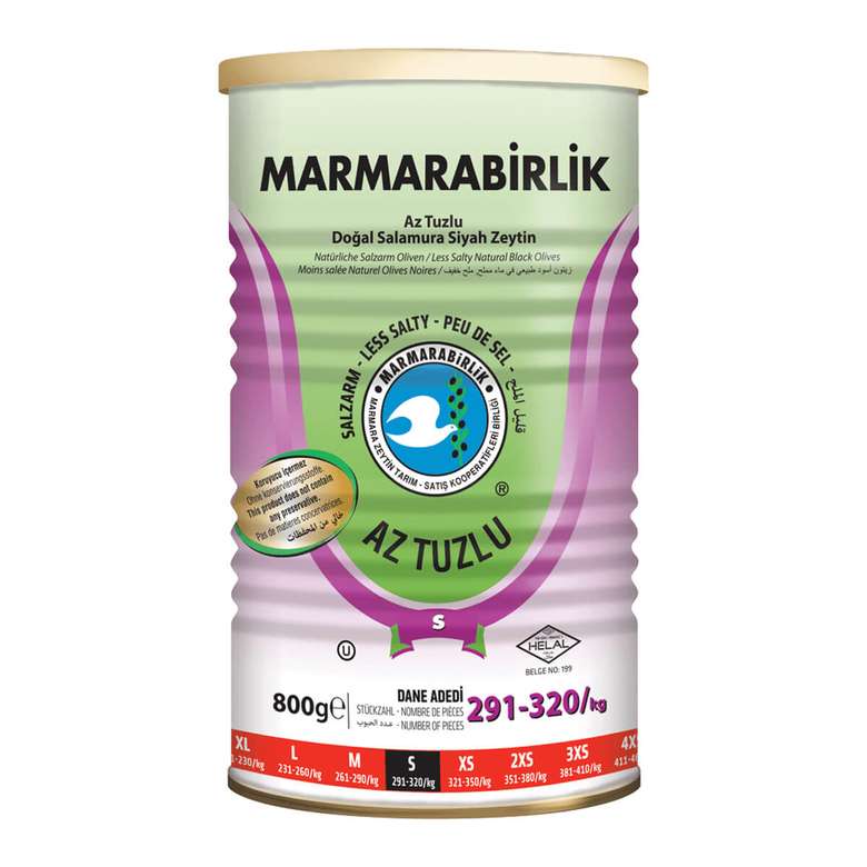 MARMARABİRLİK SALAMURA SİYAH ZEYTİN AZ TUZLU(S) 800G