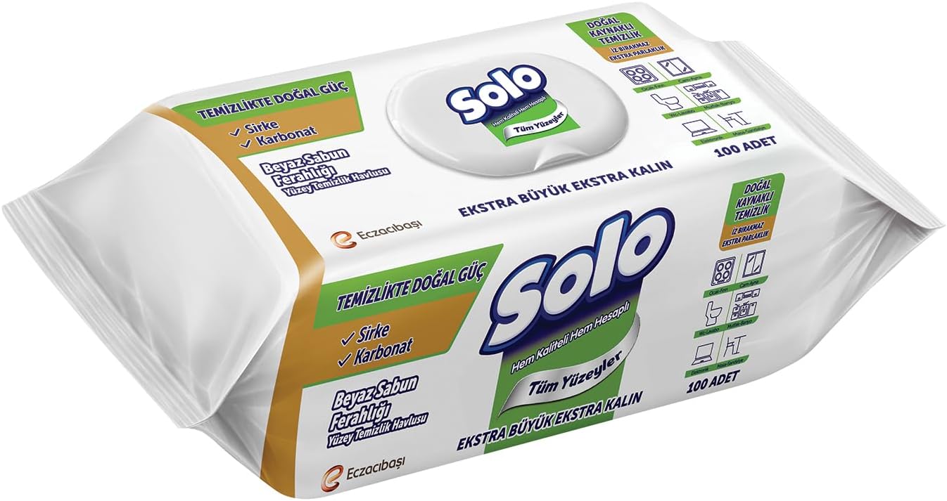 SOLO YÜZEY TEMİZLEME MENDİLİ DOĞAL GÜÇ BEYAZ SABUN 