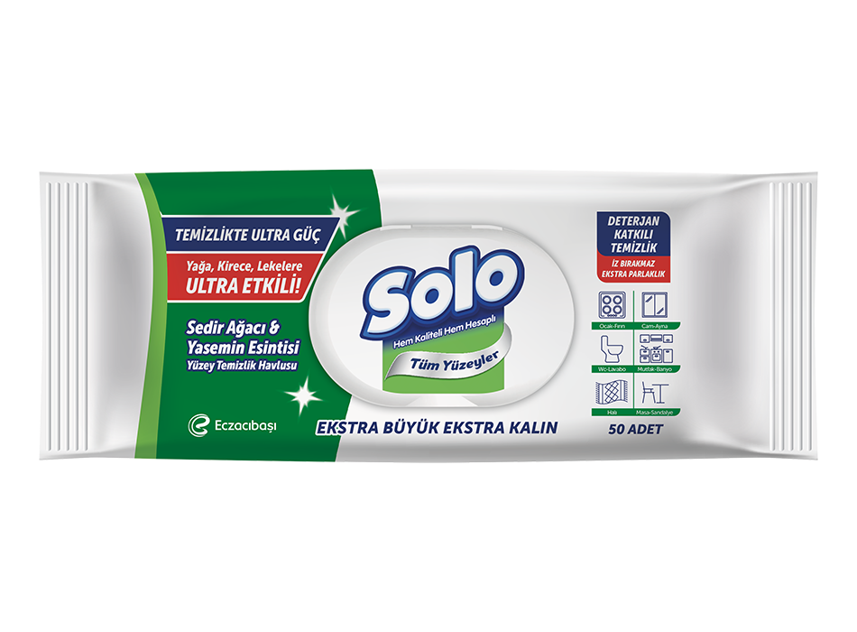 SOLO YÜZEY TEMİZLEME MENDİLİ ULTRA GÜÇ SEDİR&YASEMİN 