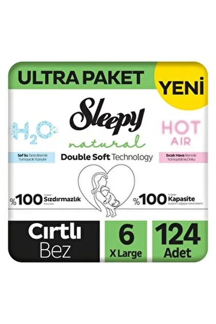 SLEEPY NATURAL DOUBLE SOFT ULTRA  BEBEK BEZİ XL 6 NUMARA 62 ADET