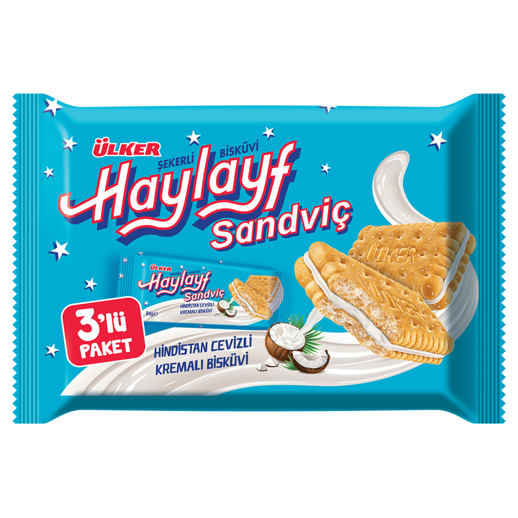 ÜLKER HAYLAYF SANDVİÇ  HİNDİSTAN CEVİZLİ KREMALI BİSKÜVİ 252 GR