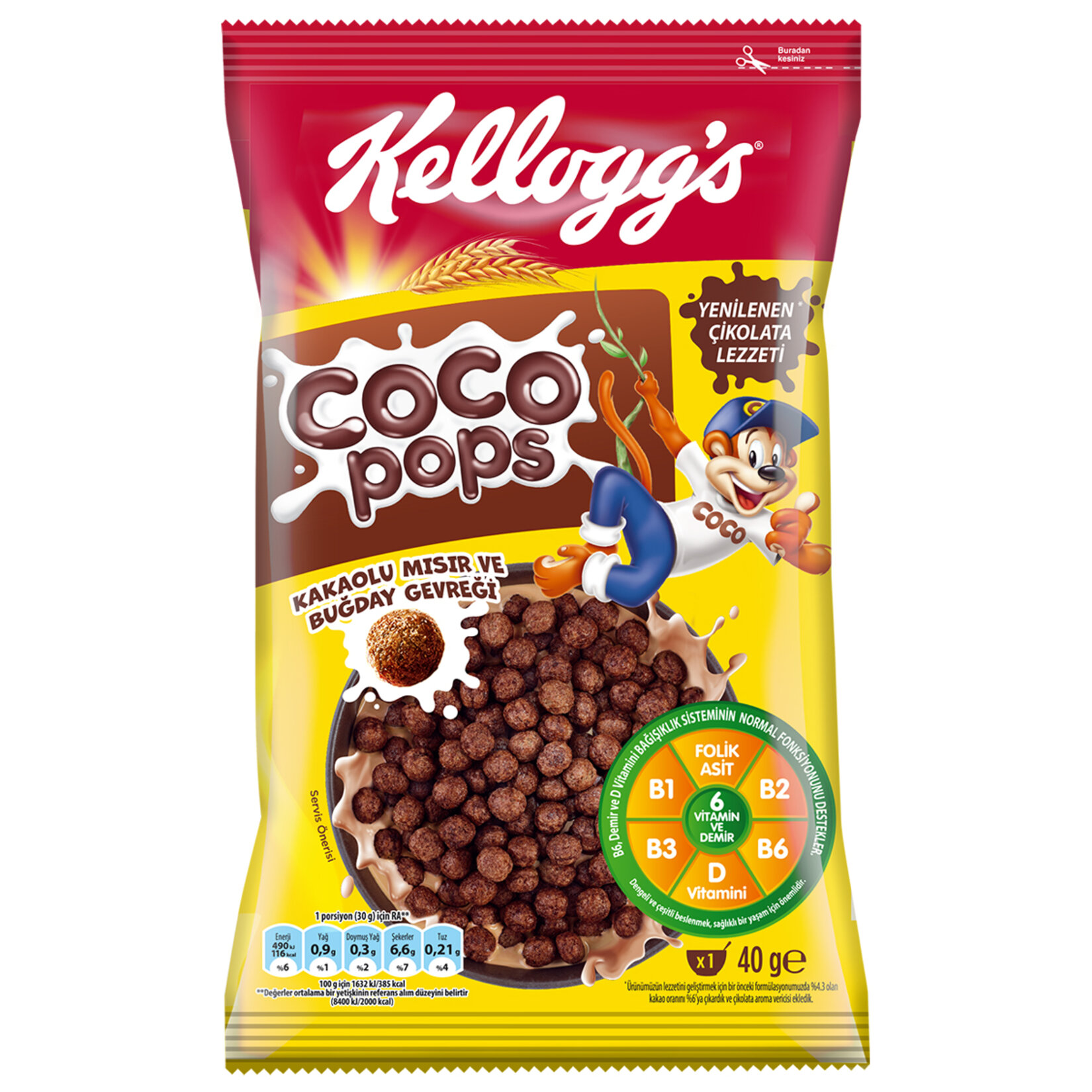KELLOGS COCO POPS KAKAOLU MISIR VE BUĞDAY GEVREĞİ 40 GR