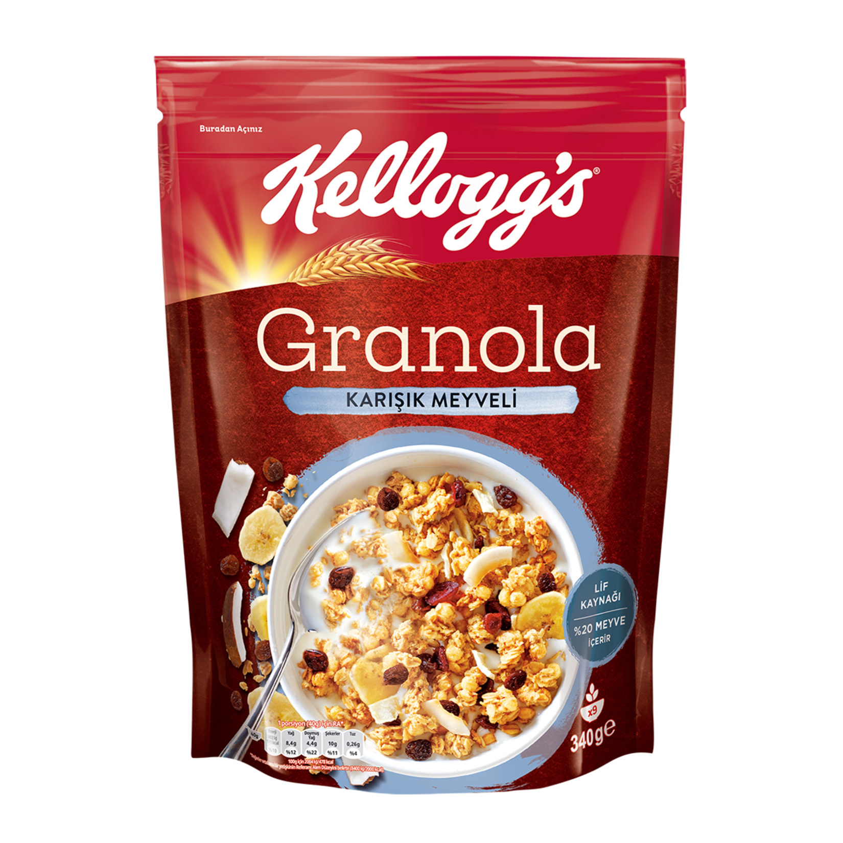 KELLOGGS GRANOLA KARIŞIK MEYVELİ YULAF 340 GR