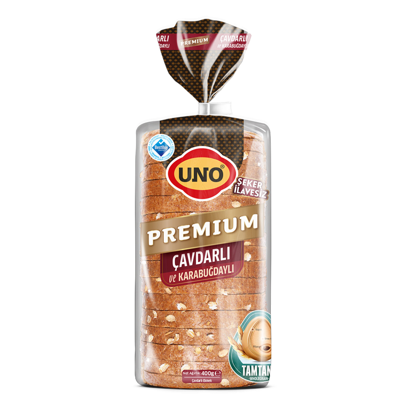 UNO PREMIUM ÇAVDARLI VE KARABUĞDAYLI EKMEK 400 GR
