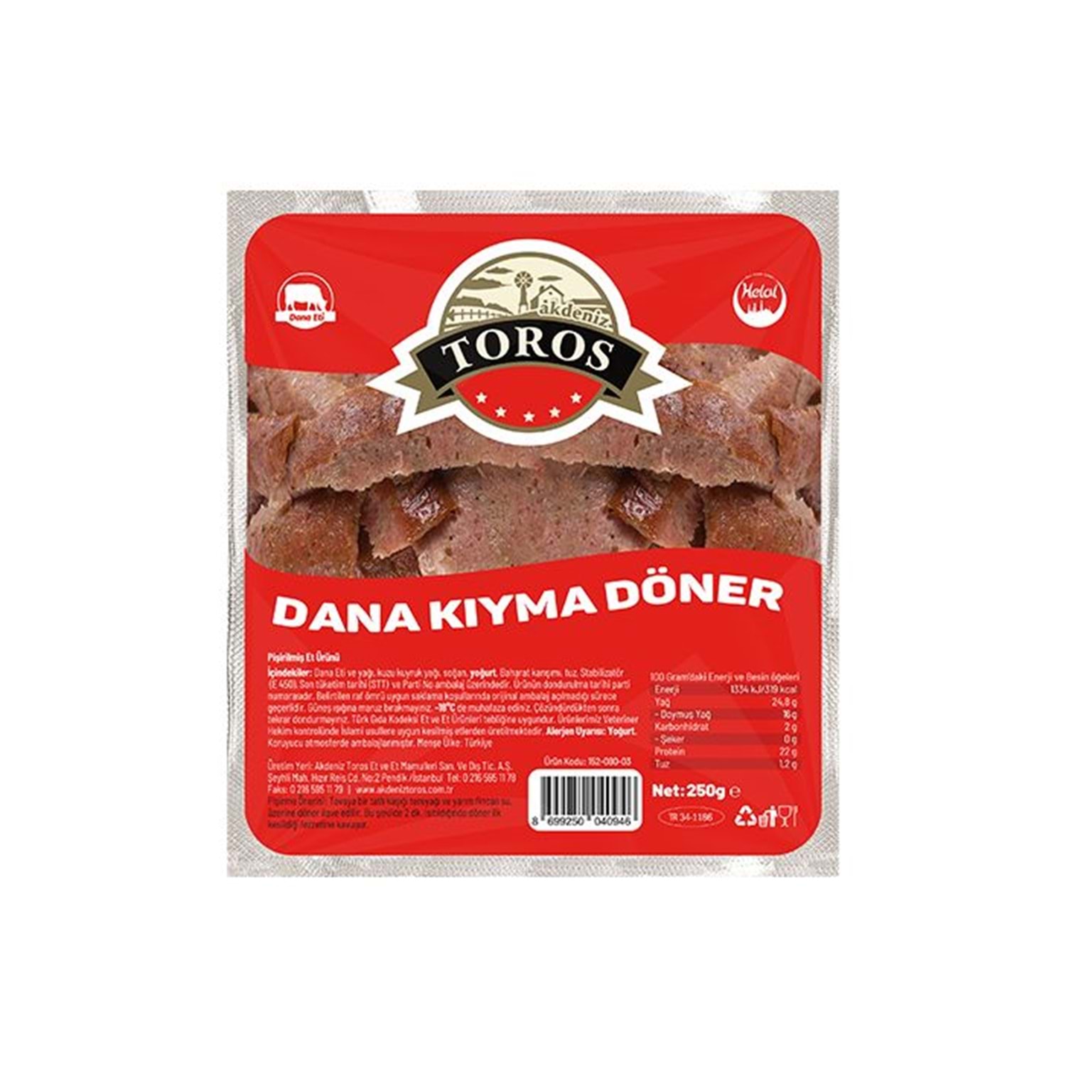 TOROS PİŞMİŞ DANA KIYMA DÖNER 250 GR