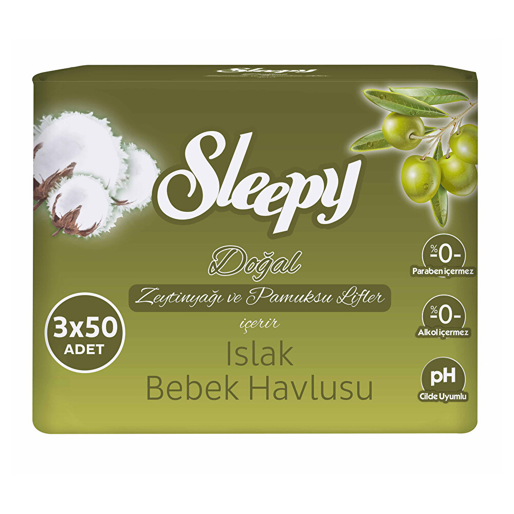 SLEEPY ISLAK MENDİL 3LÜ  PAMUK ZEYTİN