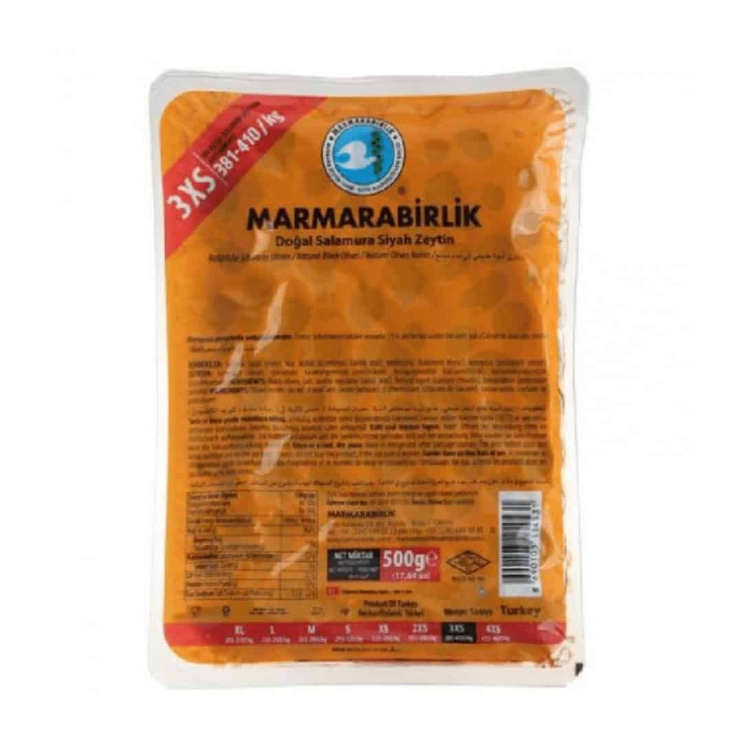 MARMARABİRLİK DOĞAL SALAMURA SİYAH ZEYTİN XS 500 GR